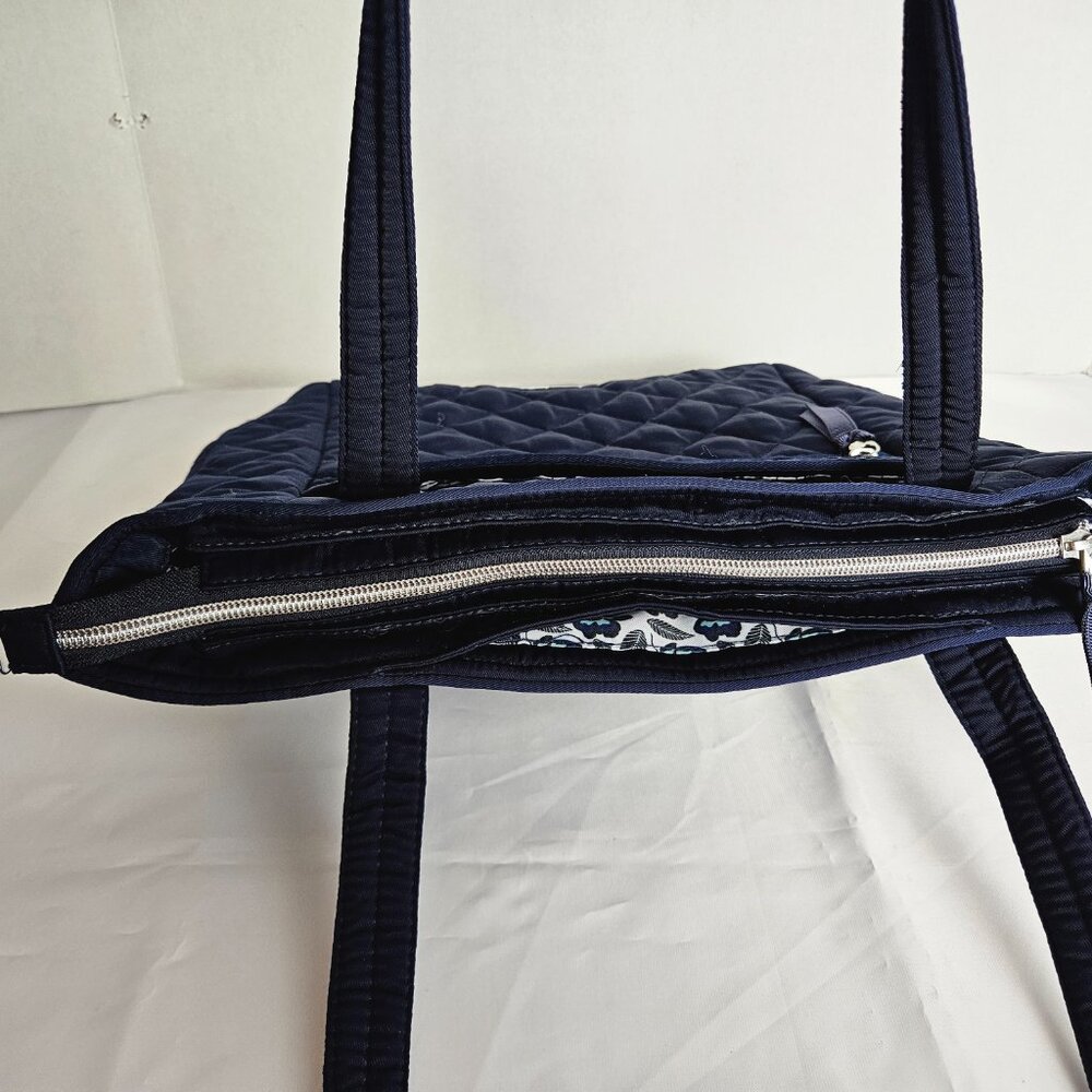 Vera Bradley Tote Bag Small w/ Zippers Performance Twill Classic Navy - Picture 9 of 14